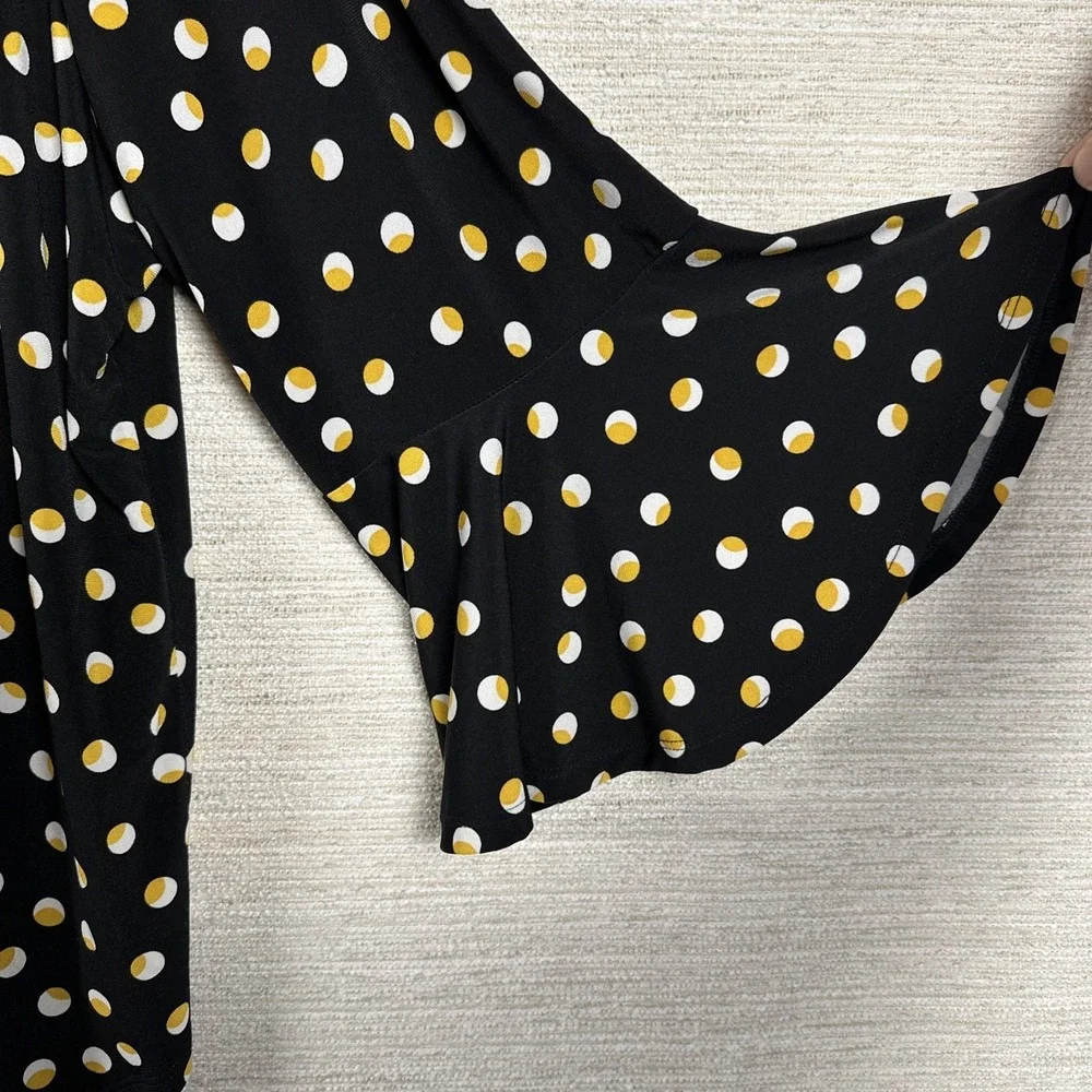 Carmen Marc Valvo 1X Polka Dot Blouse Bell Sleeve Top Black Gold Plus Size Work - Picture 4 of 11